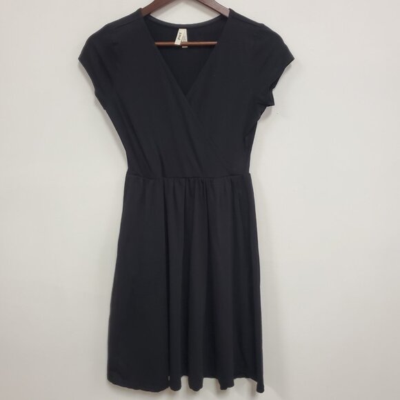 Pact Womens Organic Cotton Faux Wrap Dress Size S Black Sustainable Minimalist - Picture 1 of 12